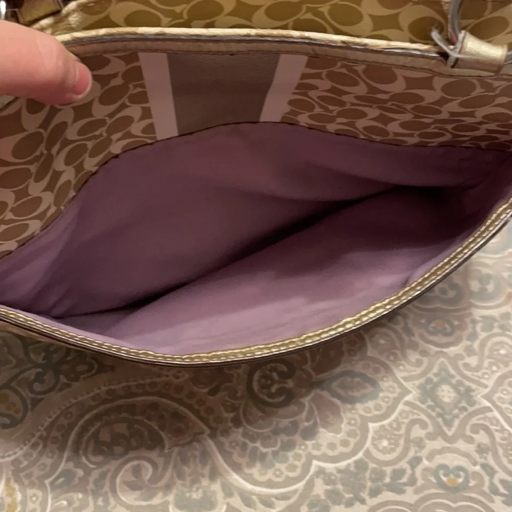 Gold coach purse with lavender inside